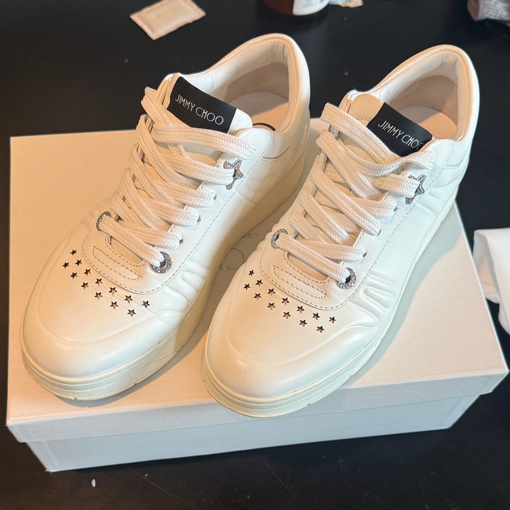 Jimmy Choo Hawaii Pavé-Accented Leather Sneakers